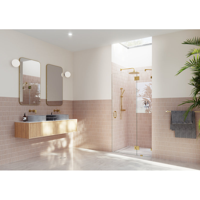 Halo 41.25 in. x 78 in. Frameless Glass Hinge Shower Door, Polished Brass