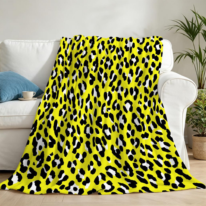 Jeté en molleton jaune ultra doux en flanelle à imprimé léopard, Throw 50" x 60"