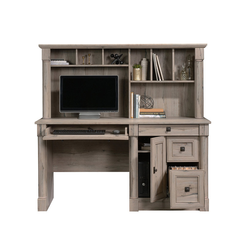 Bureau d'ordinateur avec huche, finition brune, Brun antique