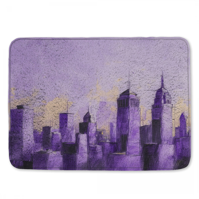 Tapis de bain mauve City Skyline, 24 po L x 17 po L