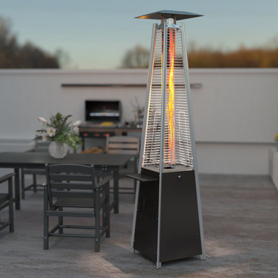 48,000 BTU Propane Standing Patio Heater with Wheels and Small Table Top Pyramid Outdoor Patio Heater