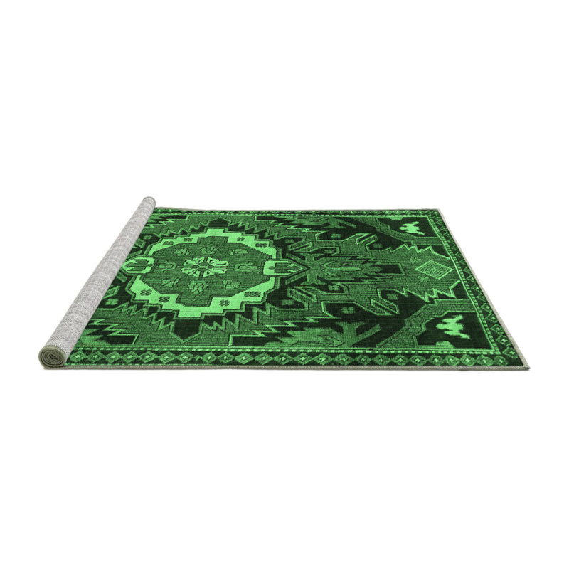 Tapis lavables à la machine traditionnel vert émeraude 3786, Carré 5 pi