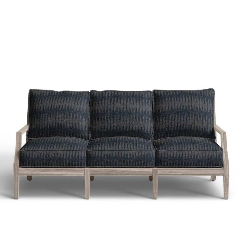 Haley Teak Patio Sofa with Cushions, Rollo Lace InsideOut® Linen, Oyster Teak, Welt + Standard fill