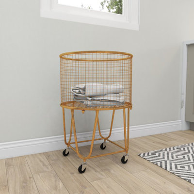 Metal Deep Set Rolling Mesh Laundry Basket Storage Cart