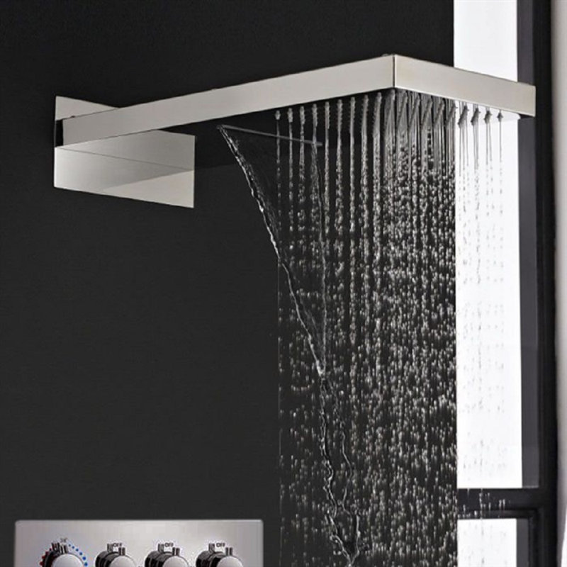 Lano Contemporary Wall Mount Chrome Bath Shower System with 22-Inch Rainfall Showerhead and Solid Brass Rough-In Valve – Modern Luxury Design