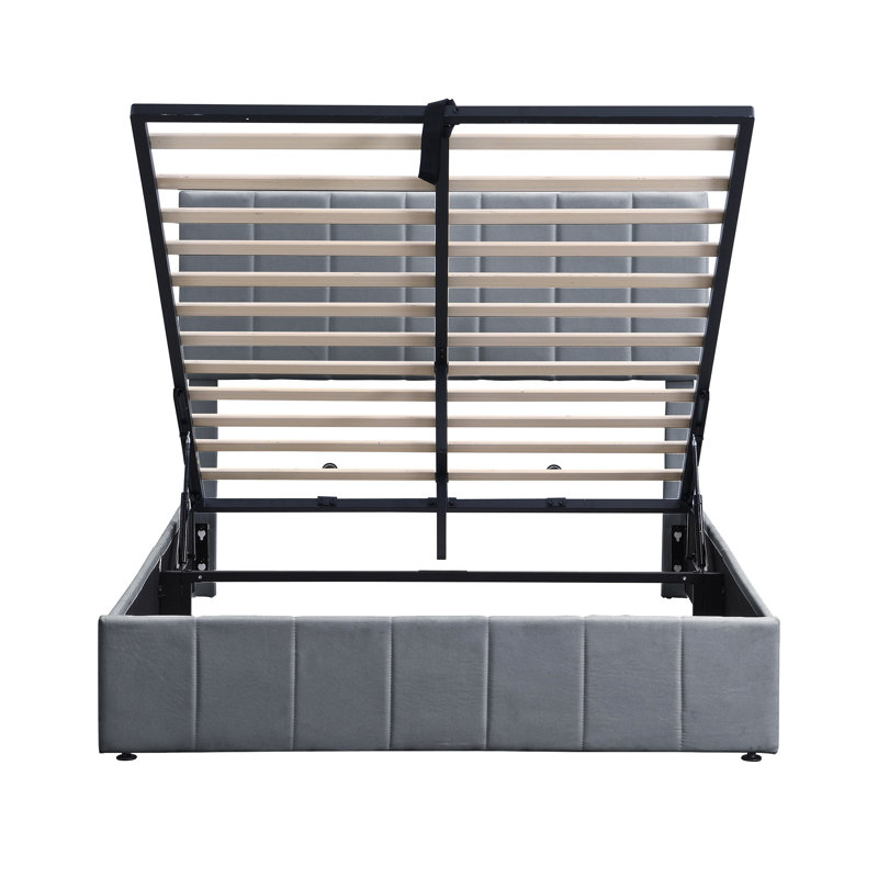 Lit plateforme tapissier avec système de rangement hydraulique, conception élégante et fabrication robuste pour les chambres modernes