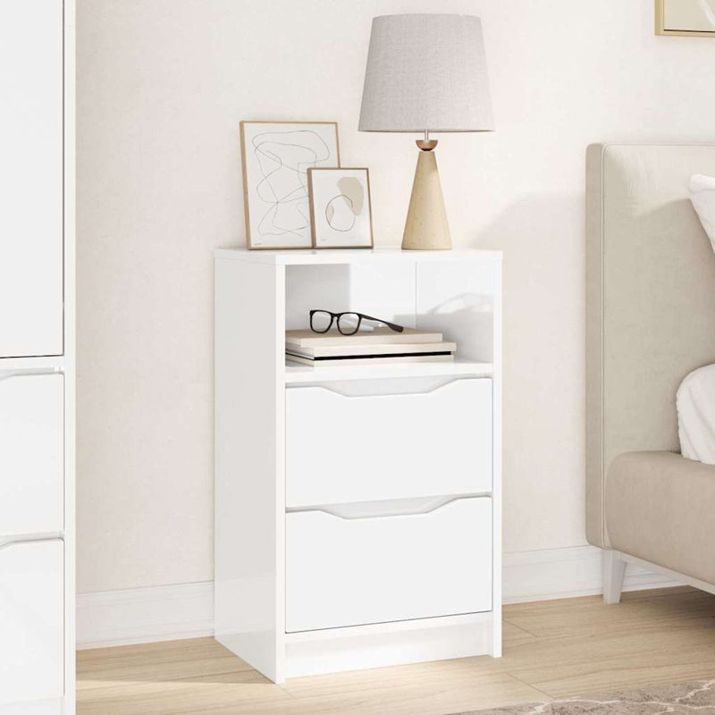 40cm W Manufactured Wood Bedside Table, High Gloss White