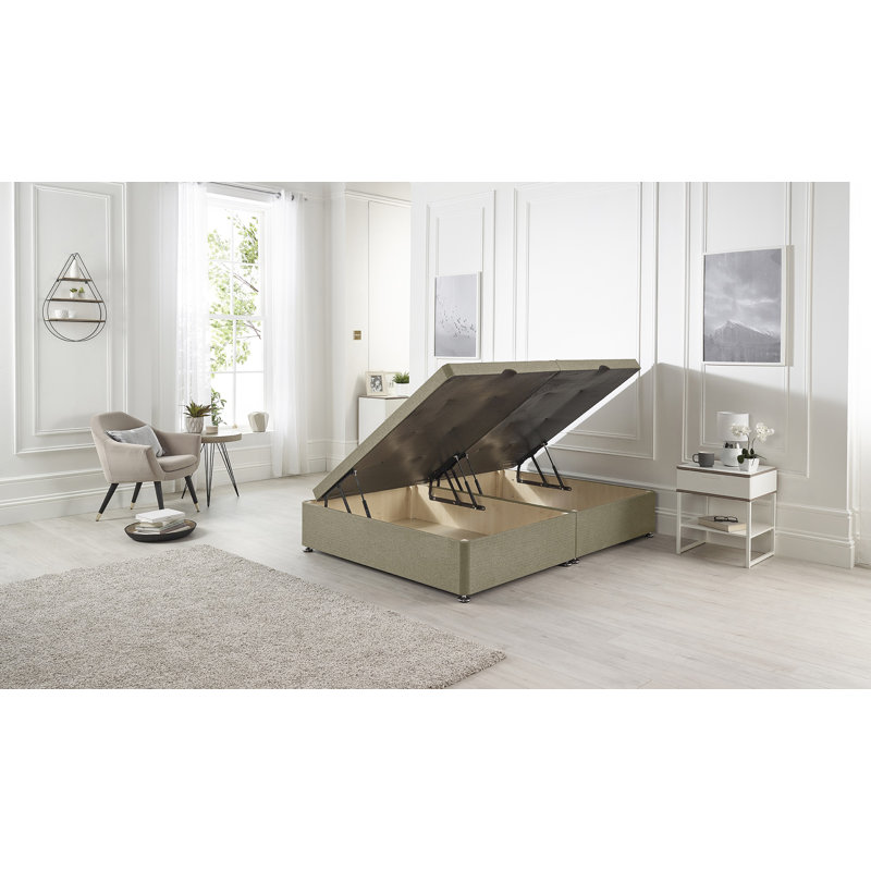 Etheral Side Opening Storage Ottoman Bed Base Hydraulic Lift Linen Fabric, Wheat, Single (3')