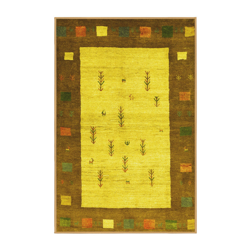Tapis contemporains jaunes lavables à la machine 2799, Rectangle 2 pi x 3 pi