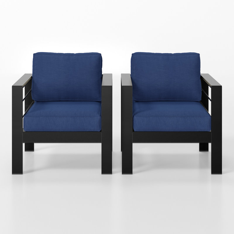 Chaise de patio en aluminium 2 pièces, Noir / bleu foncé