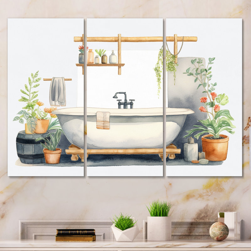 «Natural Bathroom Decor V» sur toile, ensemble de 3 pièces, H 28 po x l 36 po x P 1 po