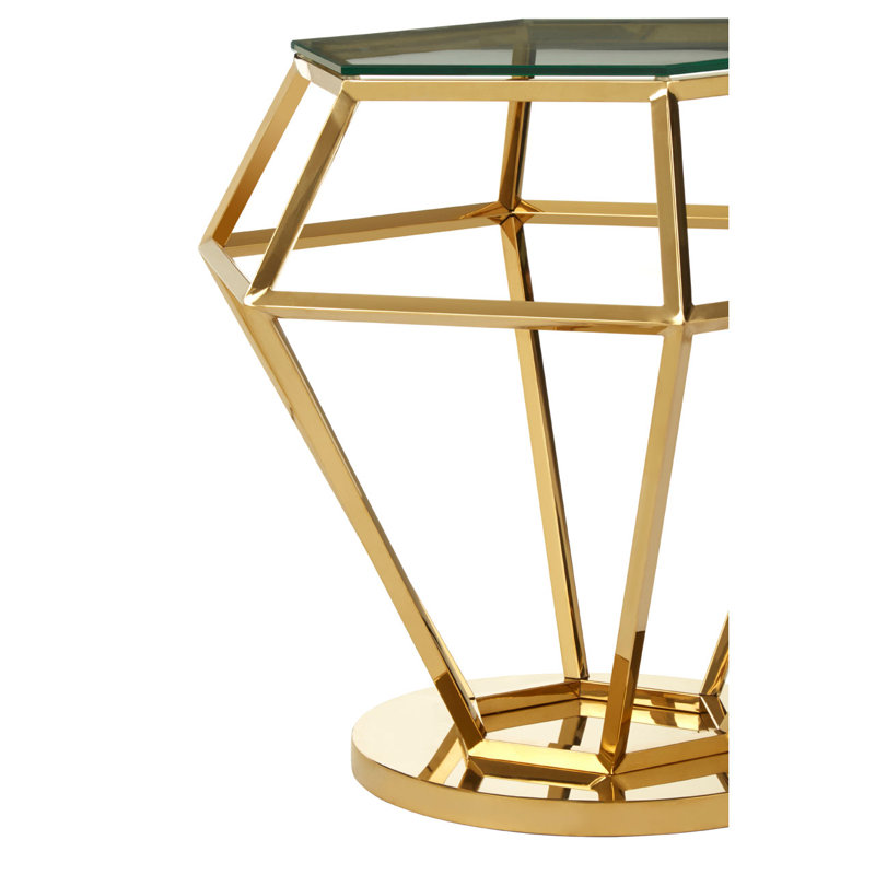 Redd Glass Top Frame End Table, Gold