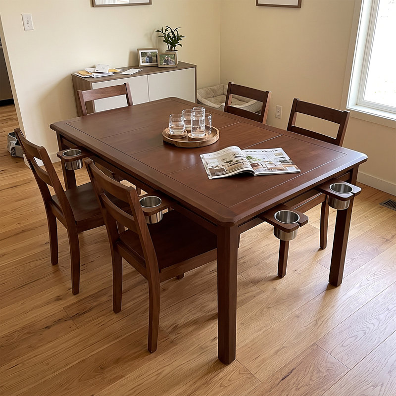 Solid Wood Board Game Table with Removable Table Top for 4–6 Players, Cherry Brown