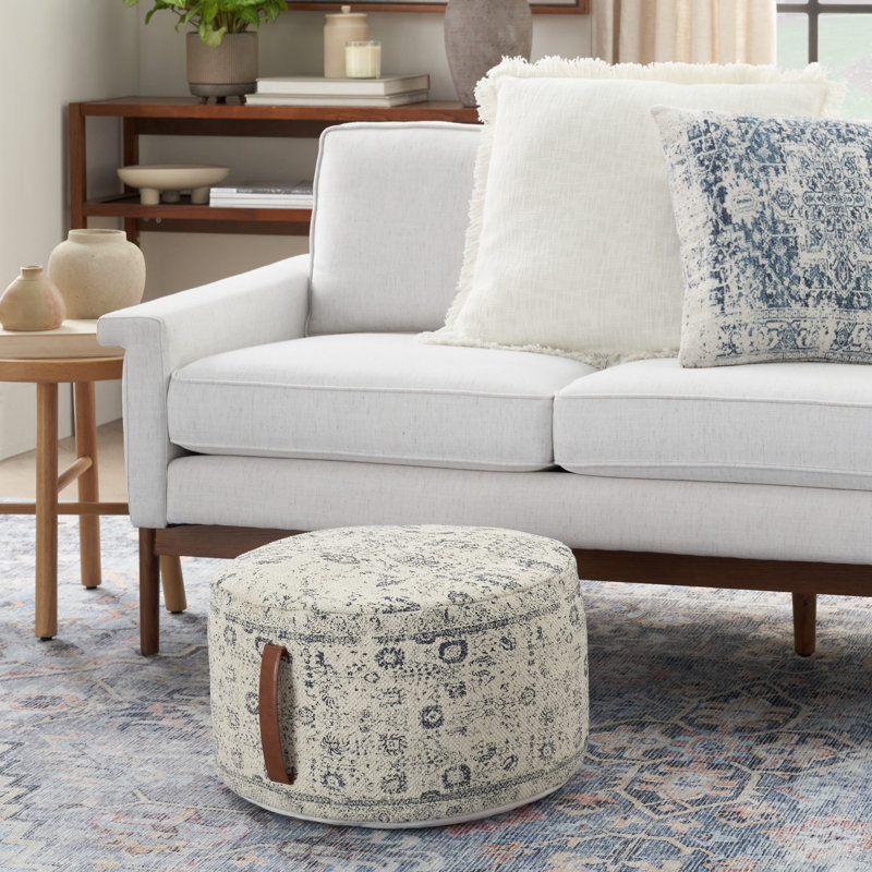 Upholstered Ottoman, Ivory/Navy
