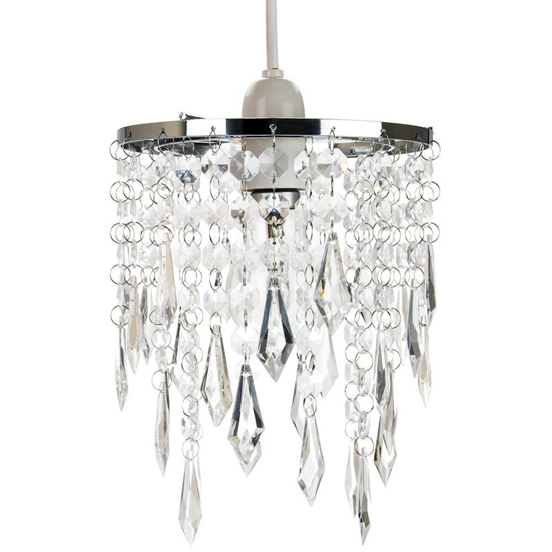Modern Waterfall Design Pendant Shade with Acrylic Droplets and Beads, Clear