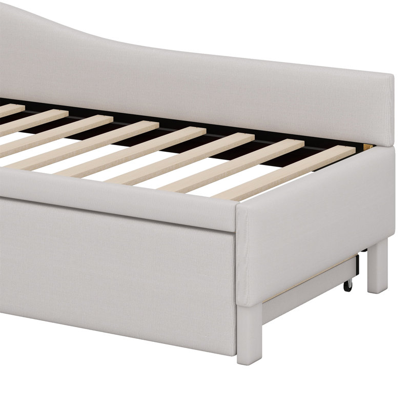 Upholstered L-Shaped Daybed With Pop Up Trundle, Beige