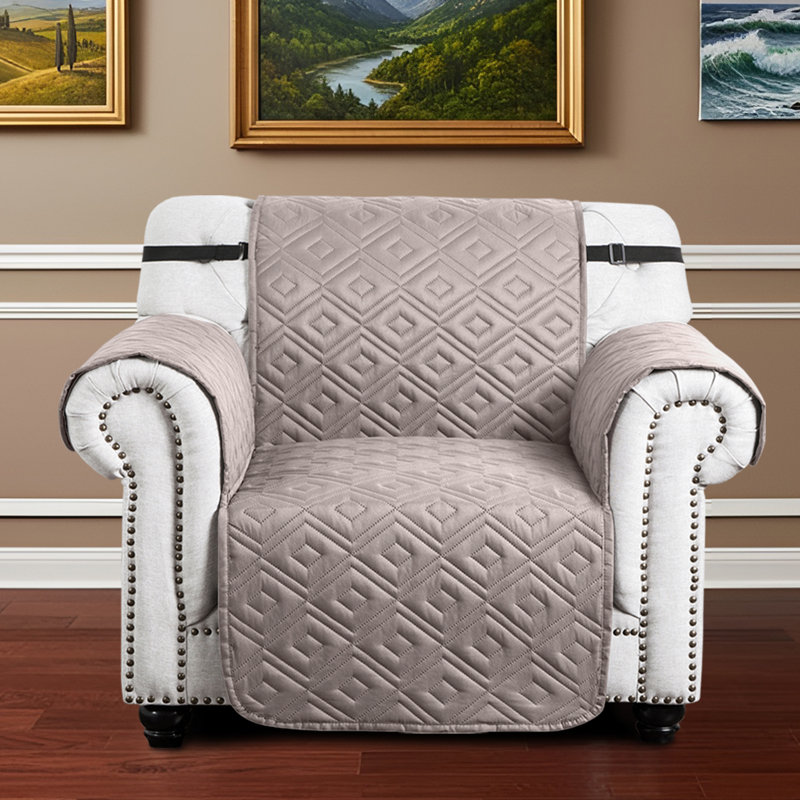 Microfiber / Microsuede Box Cushion Sofa Slipcover, Beige & Cream, 179cm H x 165cm (1 Seater)