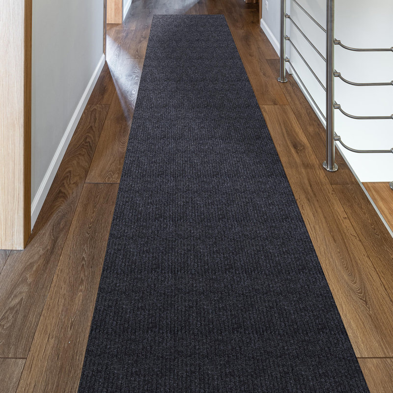 Black Non-Slip Synthetic Hallway Runner Rug, 2'7" x 9'10"