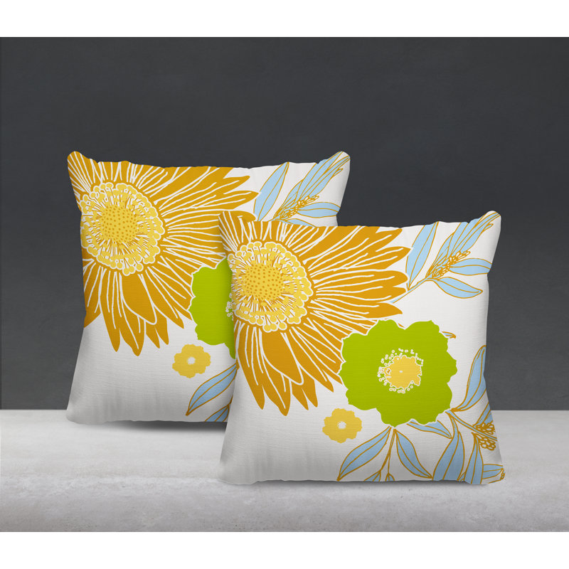 Housse et insert de coussin décoratif intérieur / extérieur en mélange de polyester, L 19 po x H 19 po, Jaune