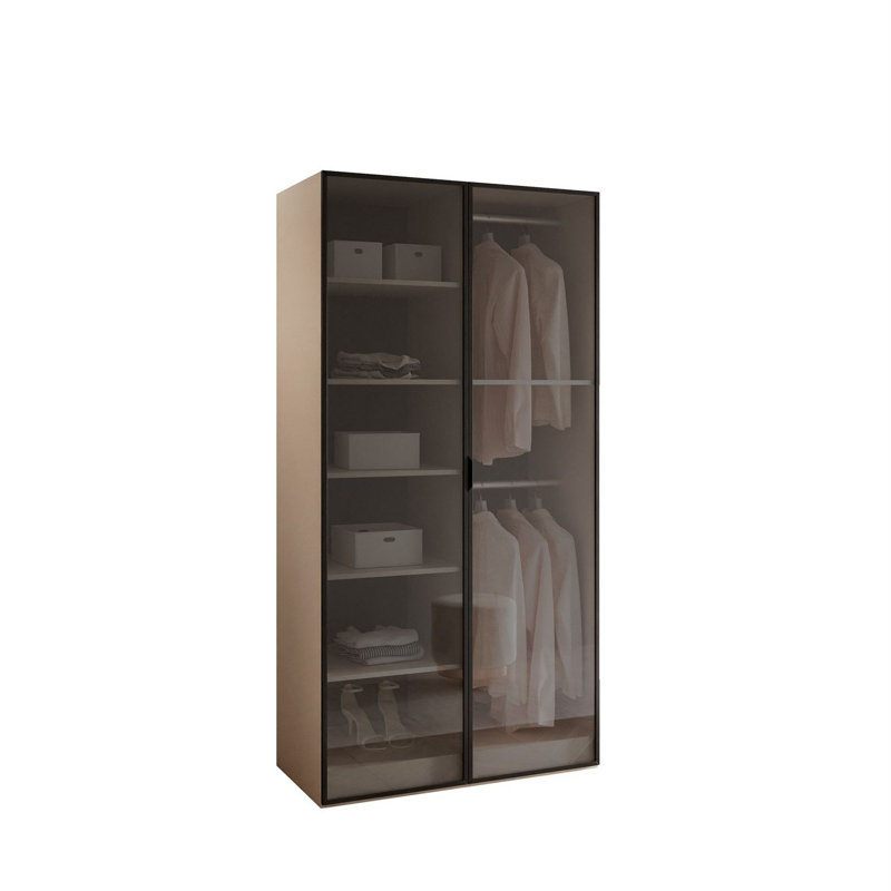 Manufactured Wood Wardrobe, Sandy Beige/Black Glass