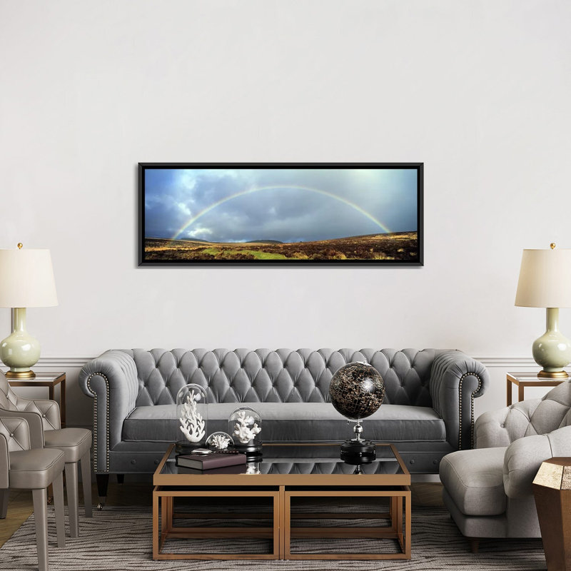 Arc-en-ciel au-dessus de la forêt, dartmoor, angleterre-impression sur toile tendue, H 20 po x l 60 po x P 1,5 po