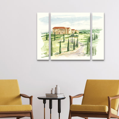 Ensemble de 3 panneaux - Ethan Harper «Watercolor Tuscan Villa I», art mural sur toile pour le salon, la chambre à coucher ou le bureau 
