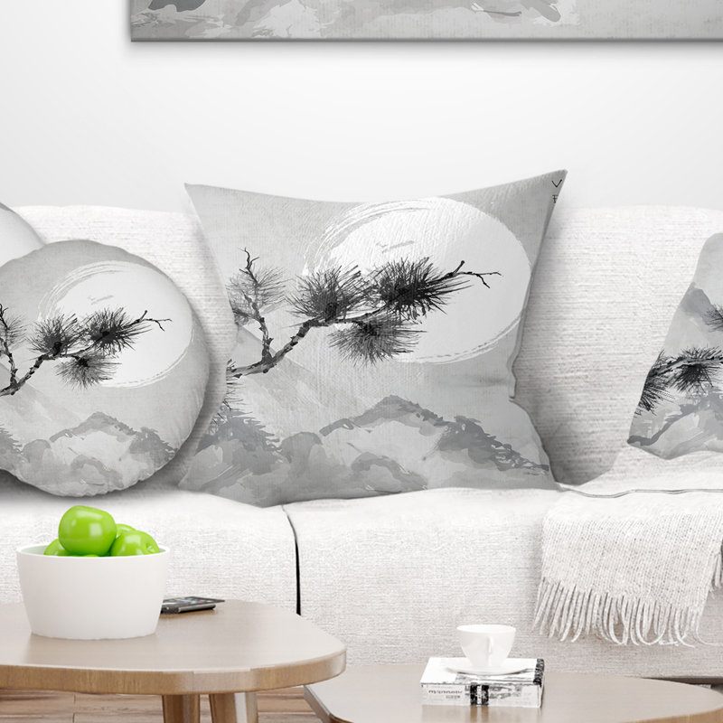 Branche de pin - coussin à imprimé floral, 16 po x 16 po, Carré