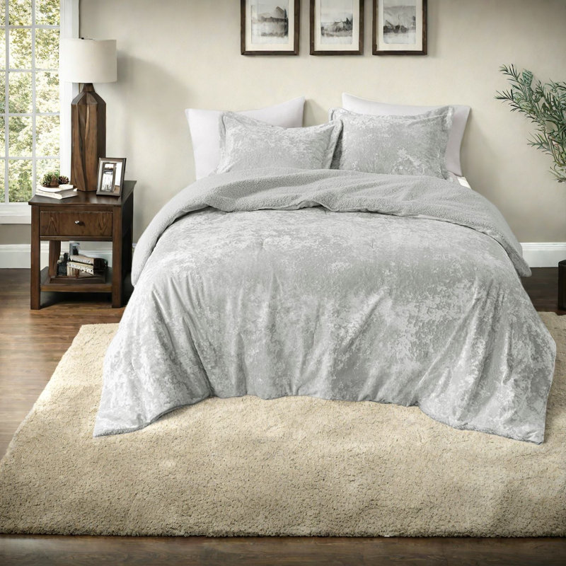 Ensembles de literie luxueux en velours de sherpa, polyester confortable, design gris douillet pour la maison