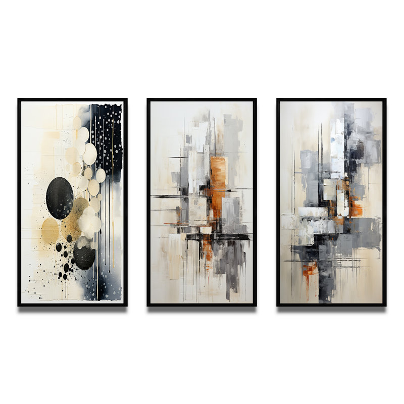 "Fusion monochromatique", 3 pièces sur toile, Cadre noir, H 20 po x l 36 po