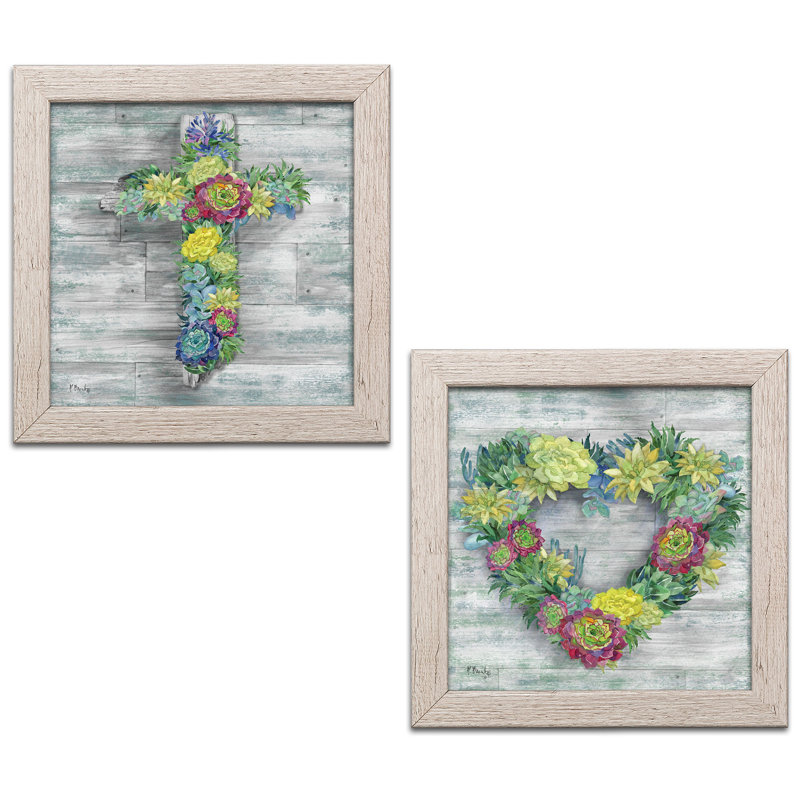 «Succulent Cross and Wreath» par Paul Brent - 2 pièces, impression, H 12 po x l 12 po x P 0,75 po, Encadrement patiné