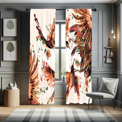 Dakota Fields Hummingbird Curtains, Art Lily Flowers Birds, Pair of 28"", Orange -  6B522EE8DE724F6FB5A7E8D85D39CBCE