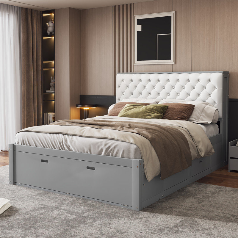 Lit plateforme tapissier Shirae, Gris
