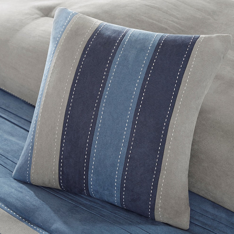 Ensemble de 7 pièces de literie pour grand lit bleu marine, édredon en suède à motif microsuède avec coussins décoratifs, facile à entretenir