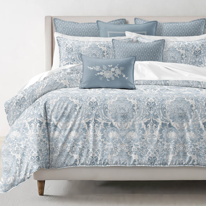 Savannah Cotton Duvet Cover Set 8 Piece, California King Duvet Cover + 7 Additional Pieces, Cornflower