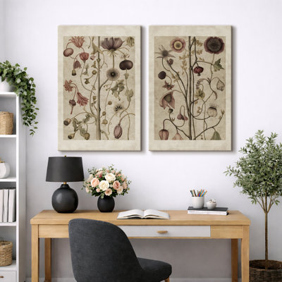 Abstract Botanical "Classic Wildflower Floral Nature Plant Framed Canvas 2 Pieces Print Wall Art