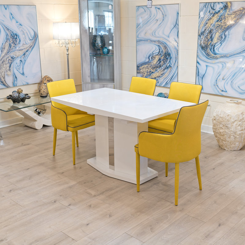 Hershel 4 -Person Butterfly Leaf Dining Set, Yellow, White