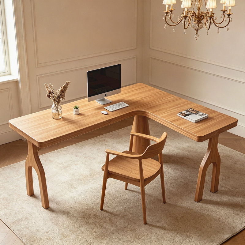 Bureau en bois massif en L Burlywood