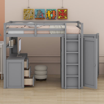 Lit mezzanine avec tiroirs, bureau et garde-robe