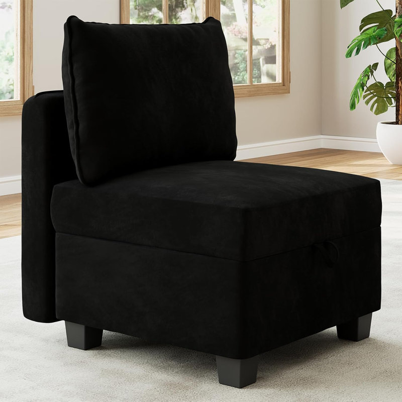 Canapé modulaire en U avec repose-pieds en velours noir