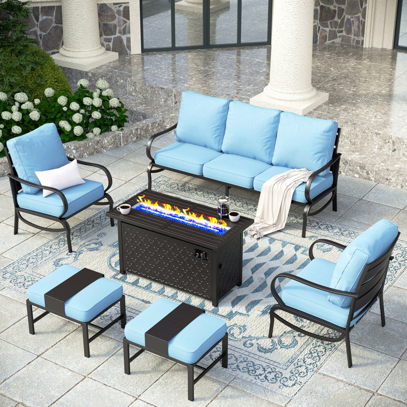 Tapasi Outdoor Patio Conversation Furniture Set, Yes, Light Blue