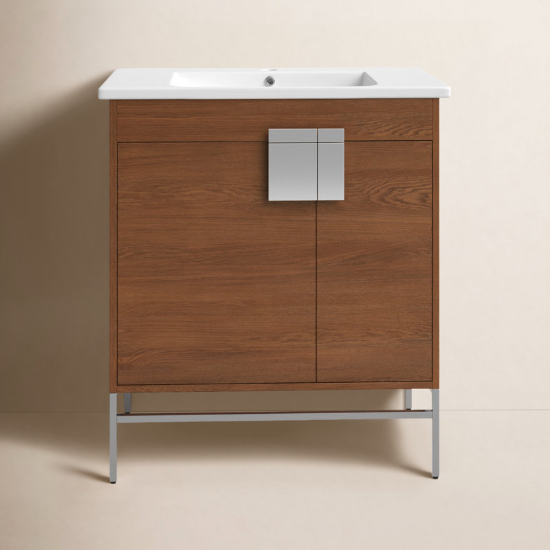Maisie 30'' Single Bathroom Vanity with Ceramic Top, Polished Chrome, Spicy Walnut