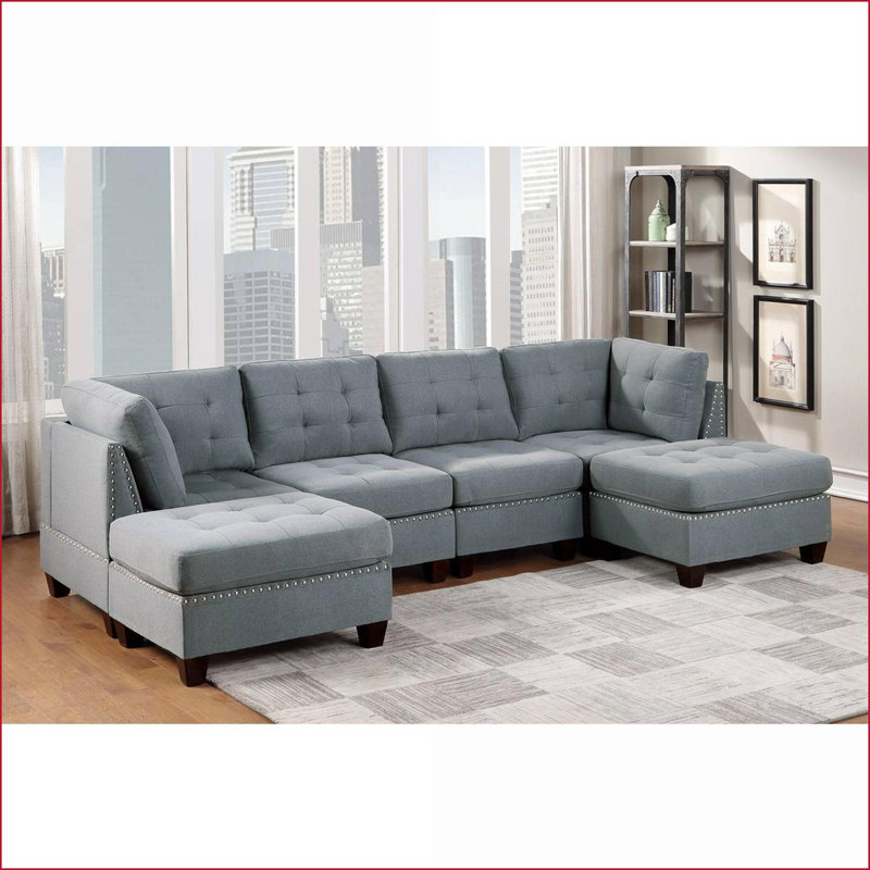 Canapé modulaire 6 pièces modulaire en U capitonné capitonné en similicuir gris anthracite | En forme de U | Tissu