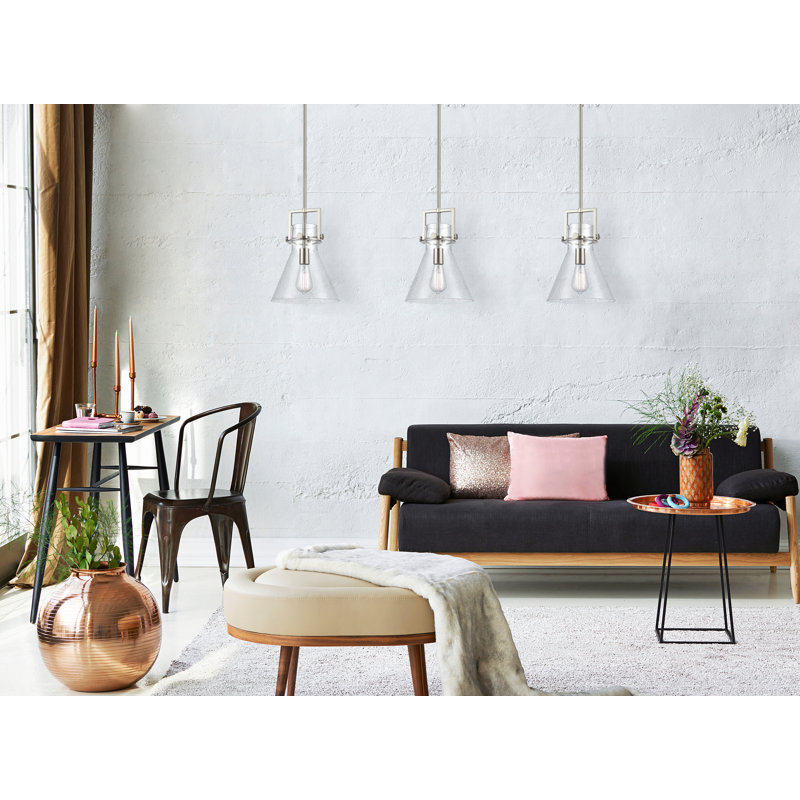 Coterie 1 - Light Single Drop Pendant Pendant, Clear, Satin Nickel, 13.63" H x 10" W x 10" D