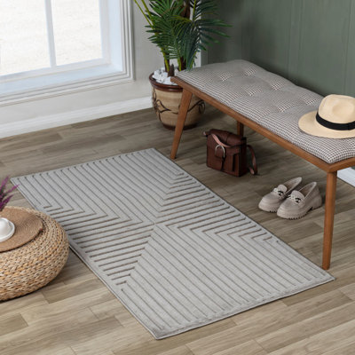 Gray Neutral Modern Outdoor Rug, Geometric Stain Resistant Easy to Clean Rug For Patio, Balcony, Decks & Garden