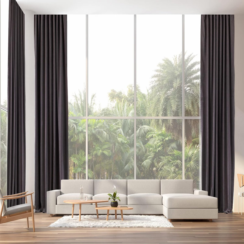 Amoya Velvet Room Darkening Curtain Pair, Gray, 100" W x 84" L