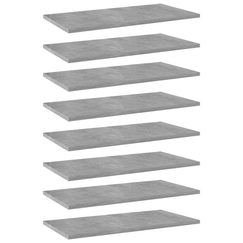 Bookshelf Boards 8 pcs Engineered Wood, Concrete Gray, (8 Shelves) 0.59" H x 23.62" W x 11.81" D