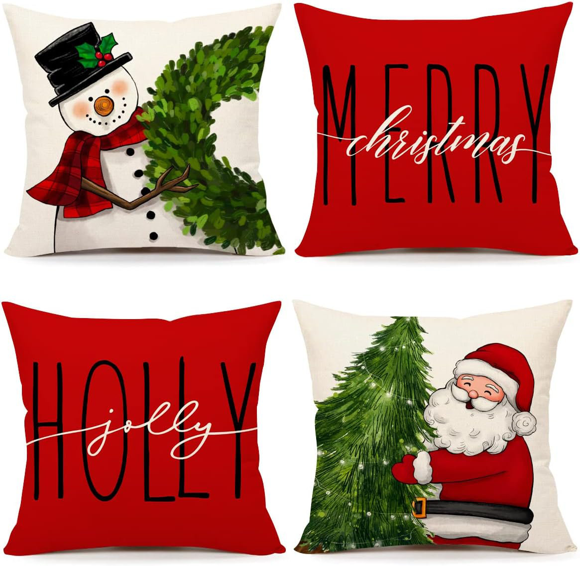 Christmas Pillow Covers Set of 4 for Christmas Decorations Santa