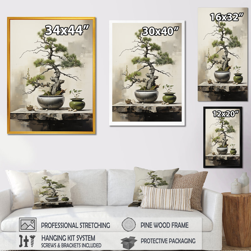 Art zen miniature Bonzai II, Cadre flottant noir, H 40 po x l 30 po x P 1,5 po