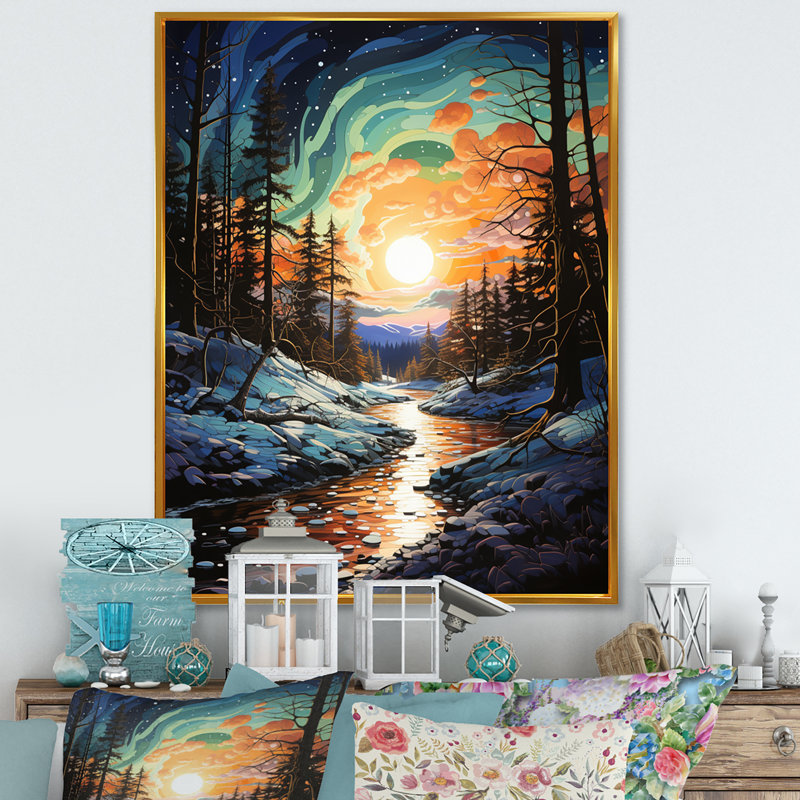 «Avya Aurora Borealis Aurora Spectacle IV», reproduction d'art sur toile, H 32 po x l 24 po x P 1 po, Cadre flottant doré