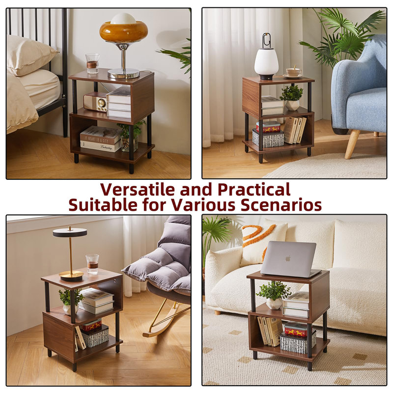 3 Tier Side Table with Storage, Dark Walnut, Light Walnut